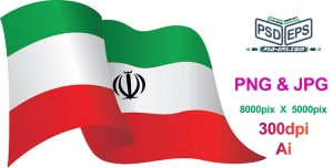 لایه باز وکتور پرچم ایران بصورت احتزاز یافته و دارای موج زیبا در برابر باد با آرم الله ویژه تبلیغات انتخابات + PNG