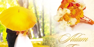 تراکت و پوستر لایه باز کارت دعوت عروسی بسیار زیبا + PSD با عکس حلقه های ازدواج و دسته گل