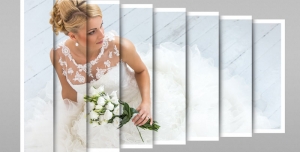 موکاپ لایه باز عکس عروسی با قاب های عمودی و قابلیت درج تصویر در طرح کاغذ تاشده مناسب آلبوم عکس با تاهای کوچک و بزرگ