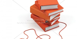 عکس با کیفیت کتب نارنجی متصل به ماوس نارنجی رنگ با پس زمینه سفید