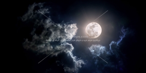 عکس با کیفیت فانتزی از شب مهتابی با ماه کامل و ابرهای تیره و گرفته