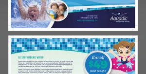 تراکت یا پوستر لایه باز مجموعه ورزشی ، تفریحی و استخر با آموزش شنا برای کودکان با طراحی فانتزی
