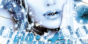 تراکت و پوستر لایه باز طرح دختر زمستان + PSD با طراحی چهره با رنگ های سرد و موهایی یخی مناسب برای جشن های زمستانی و مهمانی ها