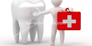 عکس با کیفیت تصویر فانتزی از دندان کامل همراه با آدمک امداد پوستر تبلیغی مناسب مطب های دندان پزشکی