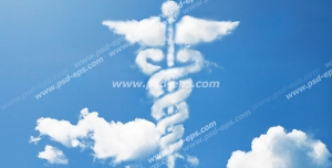 عکس با کیفیت ابری با شکل لوگو ، آرم و یا نماد داروسازی و پزشکی بر آسمان