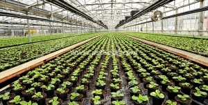 عکس با کیفیت گلخانه ای بزرگ با گلدان های کوچک گیاهان
