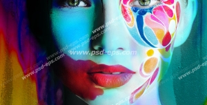 عکس با کیفیت چهره نقاشی شده بانویی با رنگ های متنوع