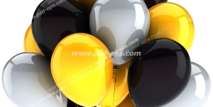 عکس با کیفیت دسته بادکنک رنگارنگ درخشان با رنگ های سفید ، سیاه و زرد با زمینه سفید
