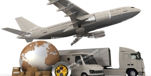 عکس با کیفیت ماکت هواپیما و ماشین های سنگین در کنار ماکت زمین و کارتون های کالا