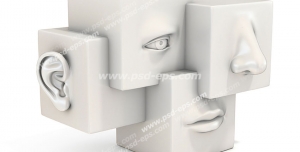 عکس با کیفیت مکعب های سفید رنگ قرار گرفته بر روی هم به شکل اجزای صورت انسان