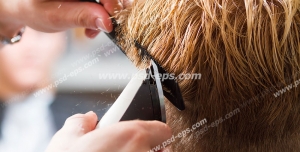 عکس با کیفیت پیرایش یا کوتاه کردن مو در آرایشگاه مردانه و بدست آرایشگر با دستگاه موزر