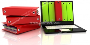عکس با کیفیت زونکن های سبز و قرمز درون و کنار لپ تاپ با مفهوم نرم افزارهای مدیریت مکاتبات و نرم افزار حسابداری