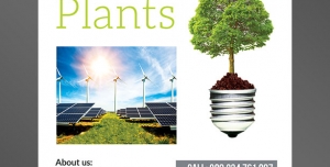 طرح آماده لایه باز پوستر یا تراکت با موضوع ایده پردازی رشد نمو پرورش گیاه انرژی خورشیدی توربین های بادی برق