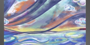 نقاشی فانتزی طرح لایه باز آسمان کبود ابری با طرحی فانتزی و زیبا