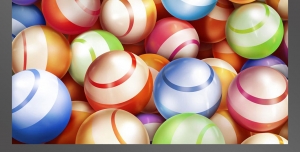 طرح لایه باز فانتزی از توپ های رنگی بازی کودکان یا توپ های مورد استفاده در بازی استخر توپ