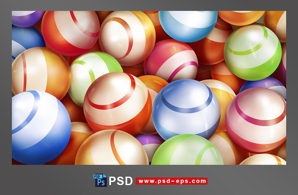 طرح لایه باز فانتزی از توپ های رنگی بازی کودکان یا توپ های مورد استفاده در بازی استخر توپ لایه