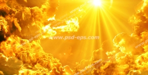 عکس با کیفیت آسمان مجازی یا طرح زیبا برای تایل سقف کاذب طرح آسمان پهناور در هنگان غروب خورشید به رنگ طلایی به همراه ابرهای پراکنده