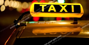 عکس با کیفیت نماد علامت کابین تاکسی با متن TAXI بر بالای ماشین زرد رنگ