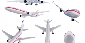 عکس با کیفیت یازده نمای مختلف از هواپیمای مسافربری با رنگ سفید و قرمز