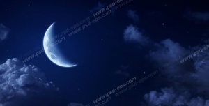 عکس با کیفیت آسمان مجازی شب یا طرح زیبا برای تایل سقف کاذب طرح آسمان تماشایی شب هنگام با ماه زیبا همراه با ستارگان درخشان و ابرهای پراکنده مناسب اتاق خواب