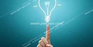 عکس با کیفیت تبلیغاتی دستی که با انگشت اشاره در حال اشاره کردن به لامپ نقاشی شده است