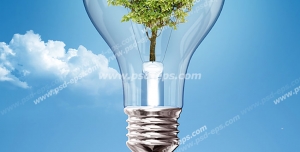 عکس با کیفیت نمادین صرفه جویی در مصرف برق با تصویر درختی درون لامپ رشته ای در آسمان دشت