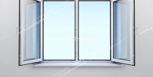 عکس با کیفیت پنجره دو جداره با پنجره باز شده به سمت داخل نصب شده در خانه