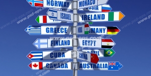 عکس با کیفیت تبلیغات تمام پرچم های دنیا بر روی یک پایه پرچم