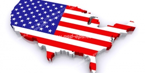 عکس با کیفیت تبلیغاتی پرچم آمریکا که به قالب نقشه آمریکا در آمده