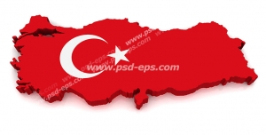 عکس با کیفیت تبلیغاتی پرچم ترکیه که قالب برجسته نقشه کشور ترکیه را گرفته است