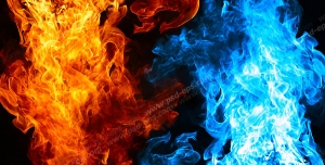 عکس با کیفیت تبلیغاتی شعله های آتش در کنار هم به رنگ آبی و قرمز