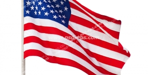 عکس با کیفیت تبلیغاتی پرچم کشور آمریکا با پایه پرچم سفید در حال تکان خوردن در باد