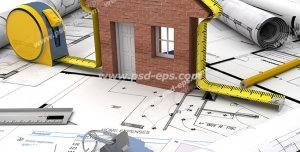 عکس با کیفیت تبلیغاتی طرح خاته چوبی کلید متر روی نقشه معماری خانه