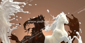 عکس با کیفیت تبلیغاتی اسب از جنس شیر و شیر کاکائو