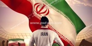 عکس با کیفیت تبلیغاتی فوتبالیست و پرچم ایران