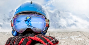 عکس با کیفیت تبلیغاتی کلاه و دستکش برای اسکی روی برف