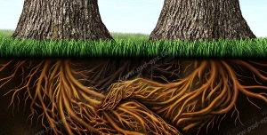 عکس با کیفیت تبلیغاتی دست دادن ریشه های درخت به یکدیگر