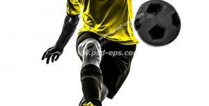 عکس با کیفیت تبلیغاتی بازیکن زرد پوش در حال پاس دادن توپ