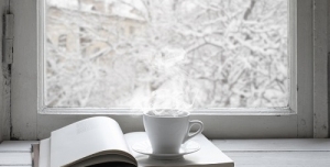 پس زمینه زمستانی چای کتاب